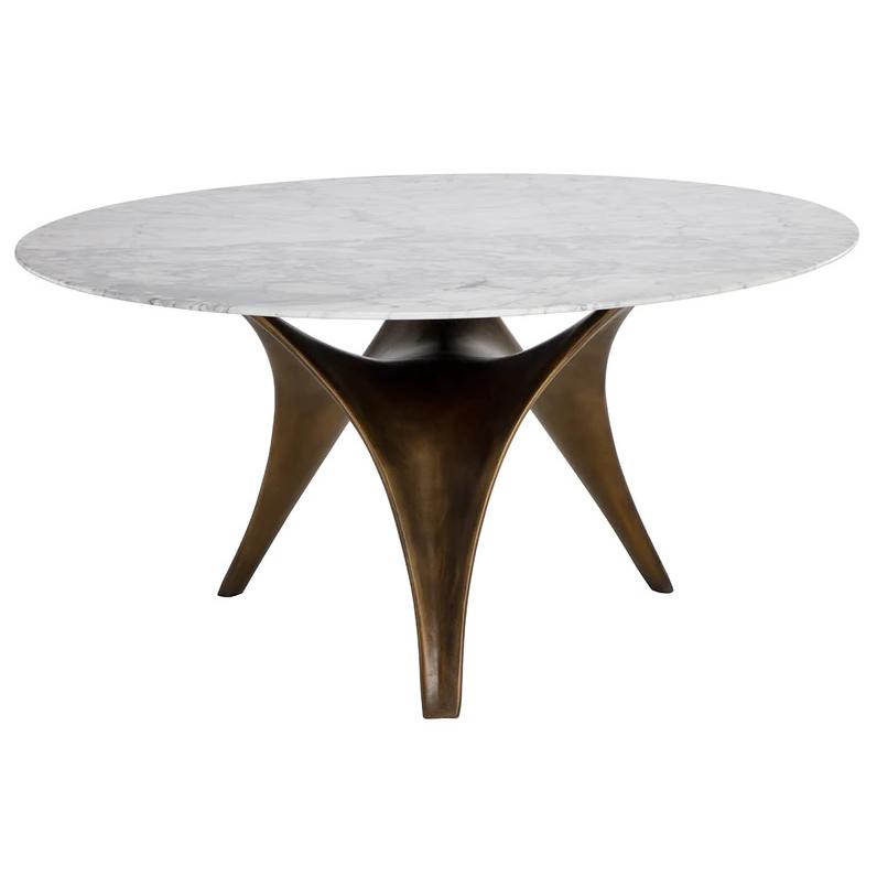 Round Bijon Dining Table with Marble Top and Pedestal Base IMAGE 1