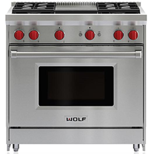 Wolf 36-inch Freestanding Gas Range with Infrared Griddle GR364G IMAGE 1