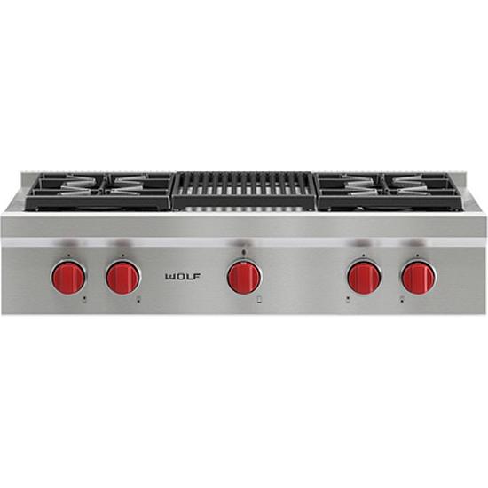 Wolf 36-inch Gas Built-in Rangetop with Infrared Charbroiler SRT364C-LP IMAGE 1